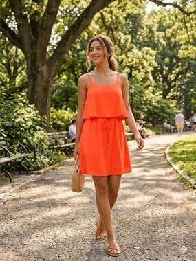 Akira Chicago Neon Orange Spaghetti Strap Summer Dress Size S